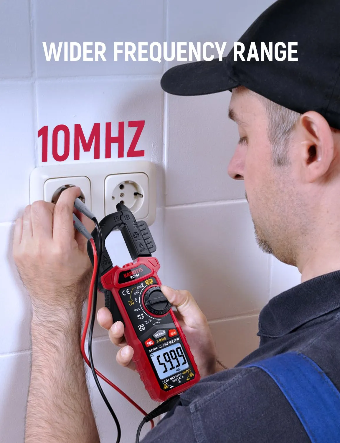 KAIWEETS Digital Clamp Meter Multimeter with D-Shaped Jaw for AC/DC Current & Voltage, Auto-ranging 4000 Counts Voltage Tester with Flashlight Backlight, Measuring Temperature Continuity Diode NCV