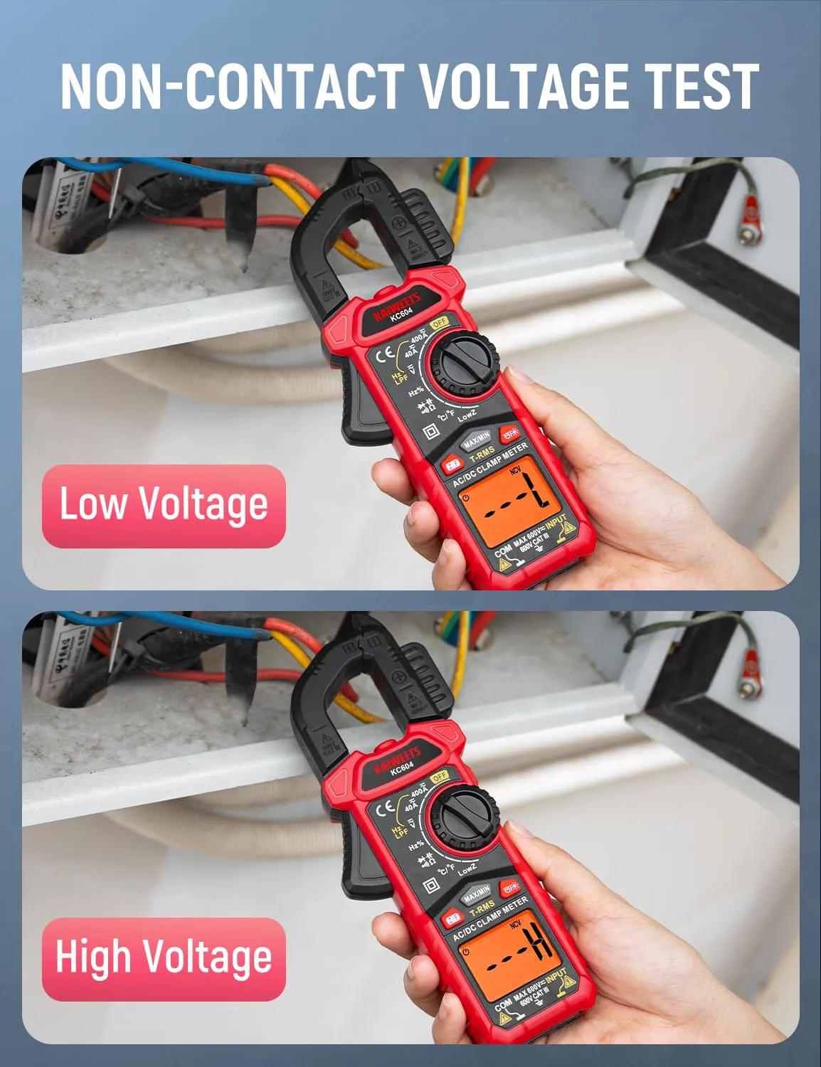 KAIWEETS Digital Clamp Meter Multimeter with D-Shaped Jaw for AC/DC Current & Voltage, Auto-ranging 4000 Counts Voltage Tester with Flashlight Backlight, Measuring Temperature Continuity Diode NCV