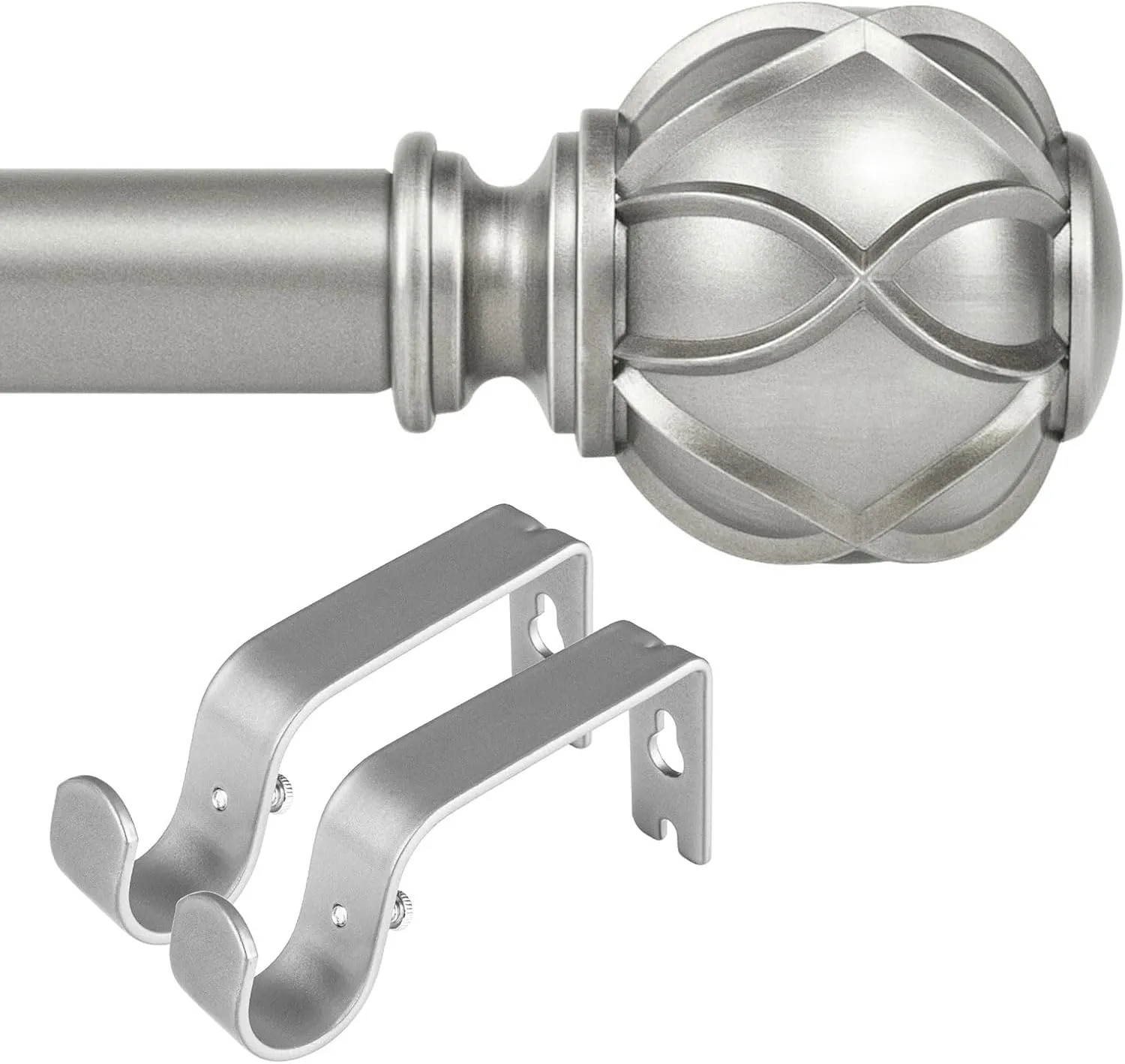 KAMANINA Bundle of 72-144 Inches (6-12 Feet) Heavy Duty Curtain Rod and Matched Brackets, Netted Texture End, Silver