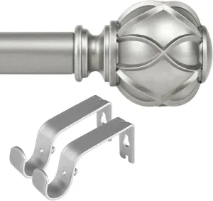 KAMANINA Bundle of 72-144 Inches (6-12 Feet) Heavy Duty Curtain Rod and Matched Brackets, Netted Texture End, Silver