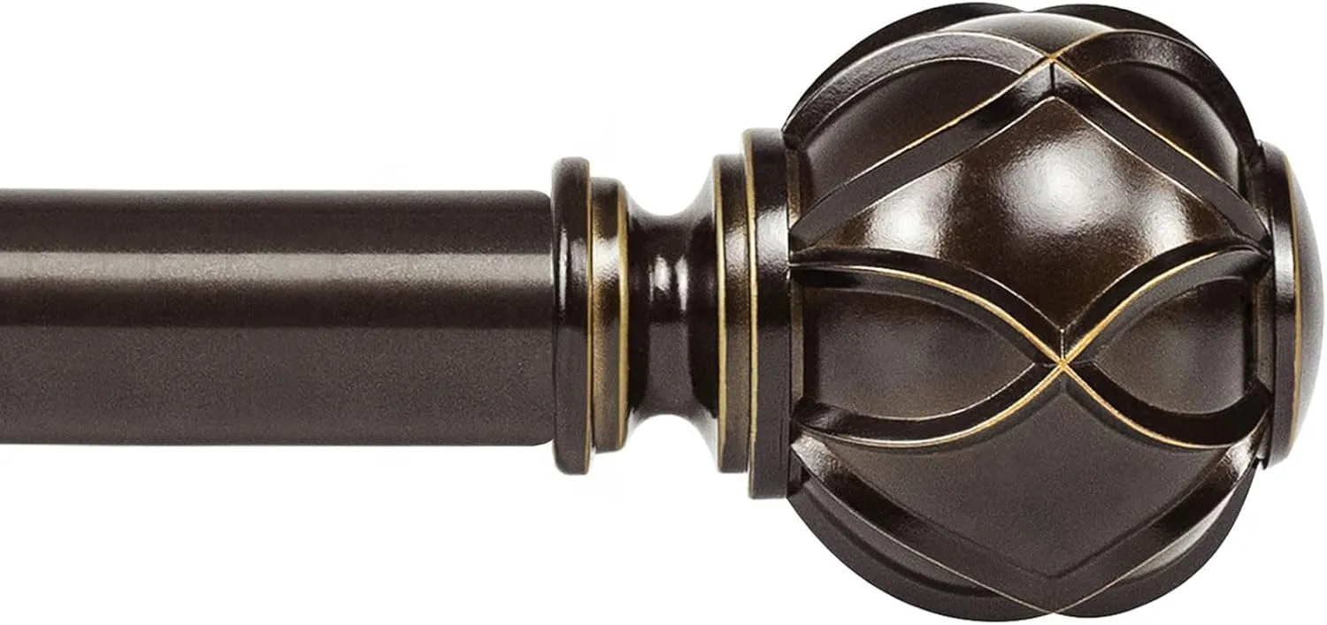 KAMANINA Curtain Rods for Windows 72 to 144 Inches (6-12ft) Long Heavy Duty Curtain Rod, 7/8 Inch Adjustable Decorative Drapery Rods with Netted Texture Finials, Bronze