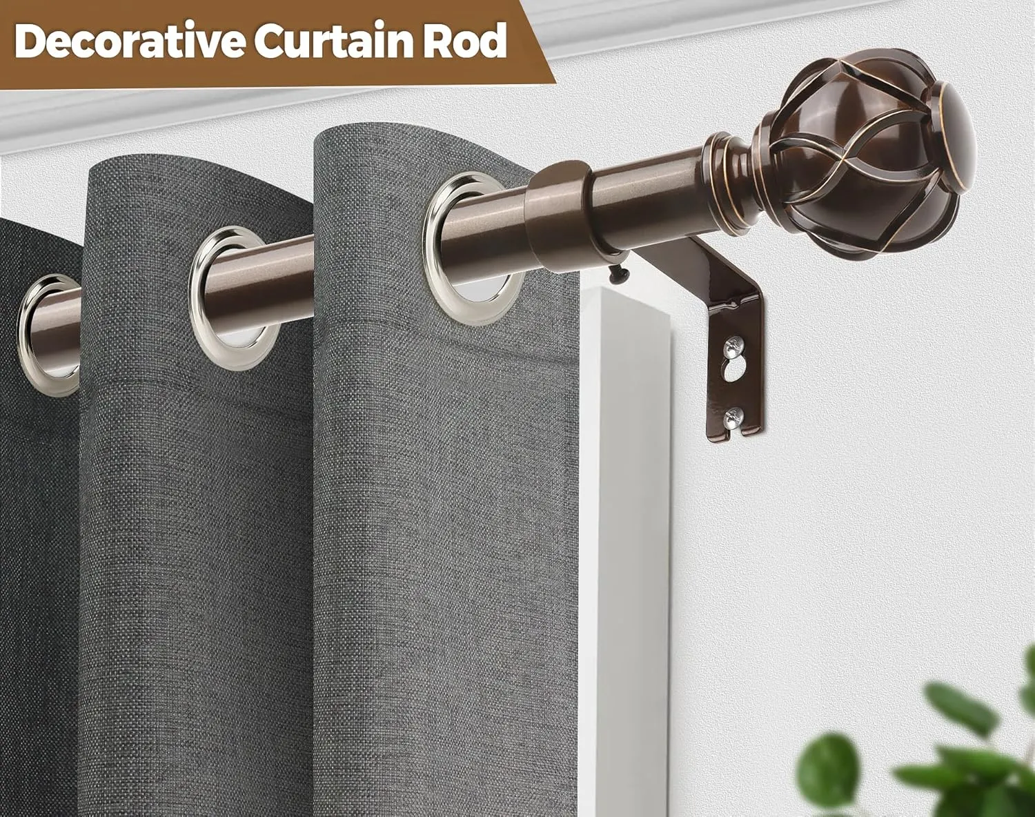 KAMANINA Curtain Rods for Windows 72 to 144 Inches (6-12ft) Long Heavy Duty Curtain Rod, 7/8 Inch Adjustable Decorative Drapery Rods with Netted Texture Finials, Bronze