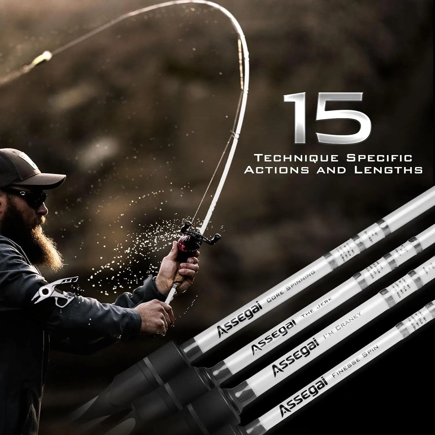 KastKing Assegai Bass Fishing Rods, IM9 Graphite Blanks Casting & Spinning Rods, Fuji Guides & Reel Seats, 15 Technique Specific Fishing Rods, Cork Handles, Carbon Fiber Fighting Butt, DS Hook Keeper