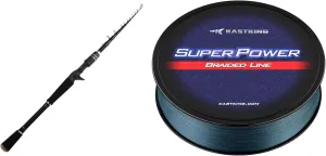 KastKing Blackhawk II Telescopic Fishing Rods, Casting 7ft 1in-Fast-M Power & KastKing Superpower Braided Fishing Line, Gray, 15 LB, 150 Yds