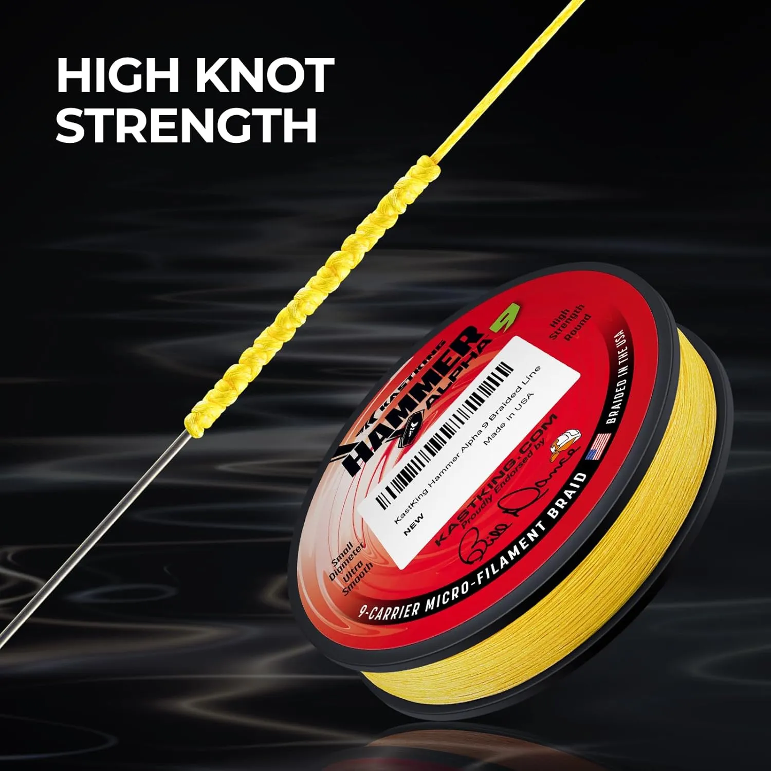 KastKing Hammer Alpha 9 UHMWPE Braided Fishing Line - Made in The USA, Strong and Smooth, Round, 9-Carrier, Colorfast Braided Fishing Line, Perfect for Most Fishing Reel and Finesse Applications