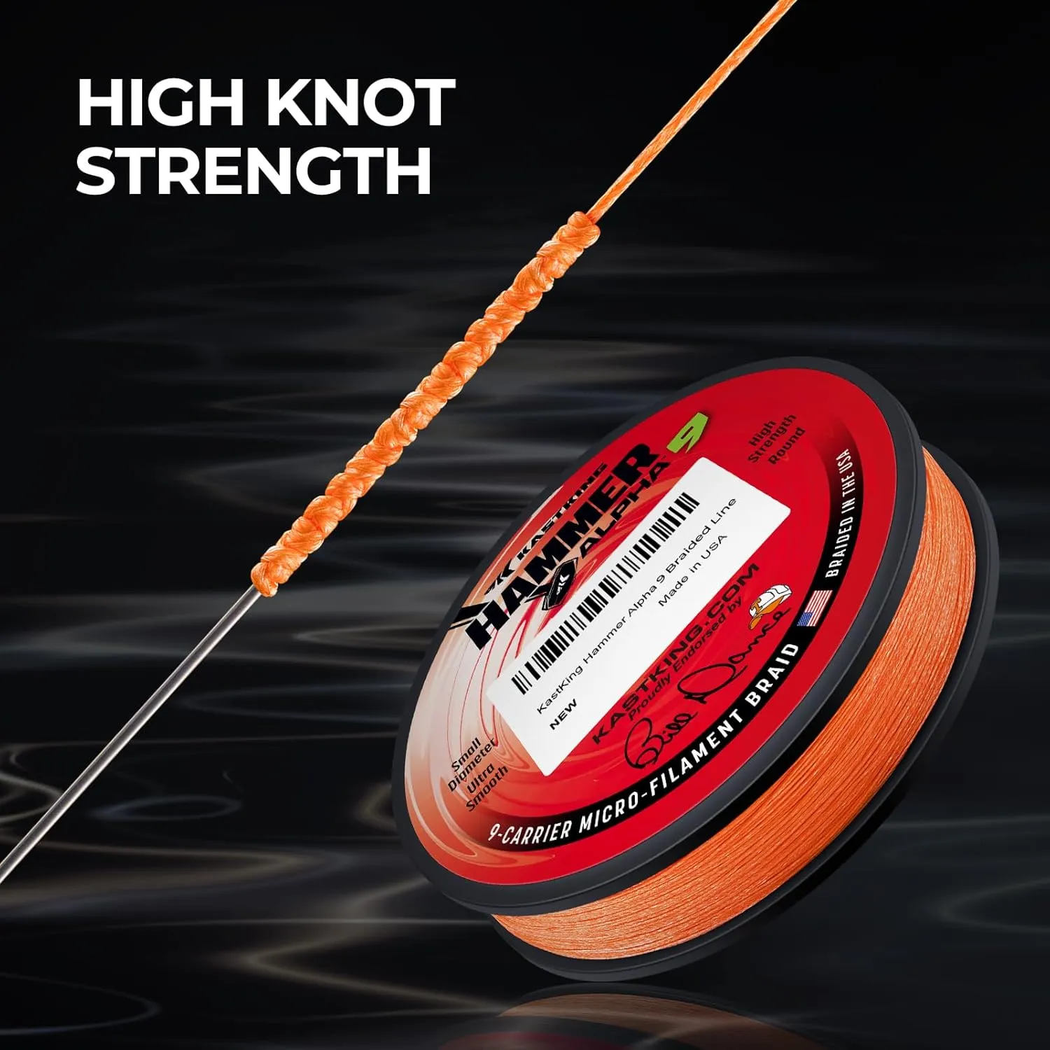 KastKing Hammer Alpha 9 UHMWPE Braided Fishing Line - Made in The USA, Strong and Smooth, Round, 9-Carrier, Colorfast Braided Fishing Line, Perfect for Most Fishing Reel and Finesse Applications