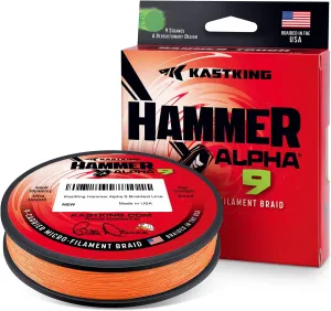 KastKing Hammer Alpha 9 UHMWPE Braided Fishing Line - Made in The USA, Strong and Smooth, Round, 9-Carrier, Colorfast Braided Fishing Line, Perfect for Most Fishing Reel and Finesse Applications