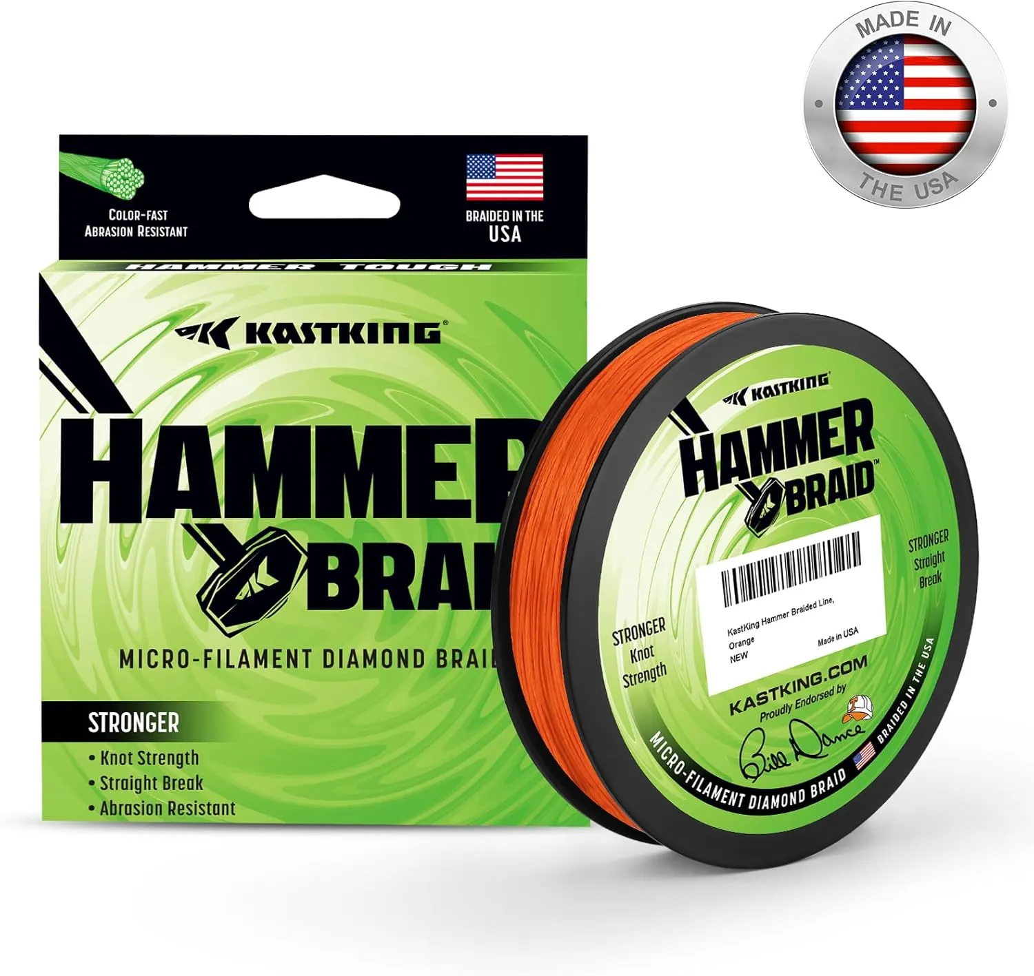 KastKing Hammer Braid Fishing Line - Abrasion Resistant Braided Line, Made in The USA, Thin Diameter Superline, Line Endorsed by Bill Dance, Tighter Diamond Braid, Zero Stretch, More Color Fast