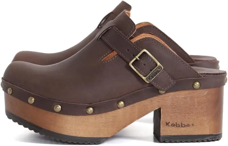 Kebba - Donna - Handmade Platform Clogs with Genuine Leather, Adjustable Buckle, and Leather Insole for Comfort