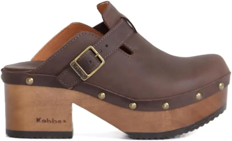 Kebba - Donna - Handmade Platform Clogs with Genuine Leather, Adjustable Buckle, and Leather Insole for Comfort