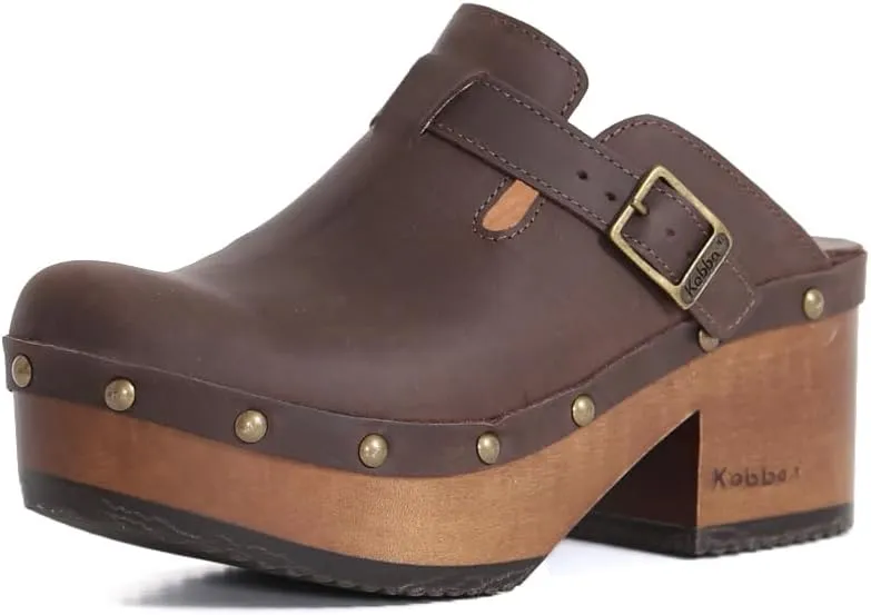 Kebba - Donna - Handmade Platform Clogs with Genuine Leather, Adjustable Buckle, and Leather Insole for Comfort