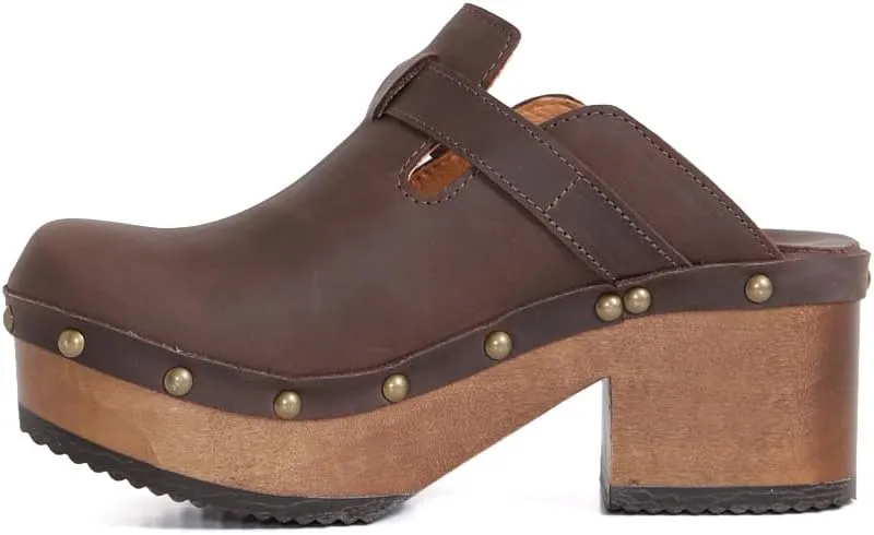 Kebba - Donna - Handmade Platform Clogs with Genuine Leather, Adjustable Buckle, and Leather Insole for Comfort