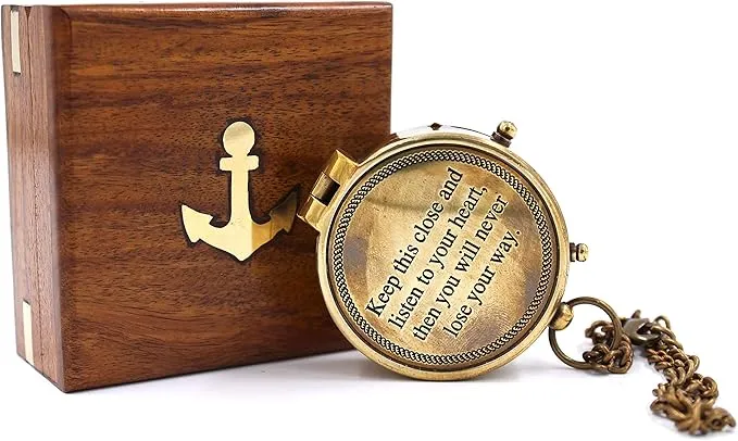 Keep This Close and Listen to Your Heart, Camping Compass Engraved with Gift Compass