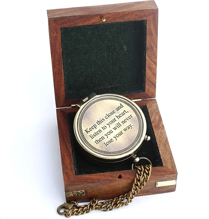 Keep This Close and Listen to Your Heart, Camping Compass Engraved with Gift Compass