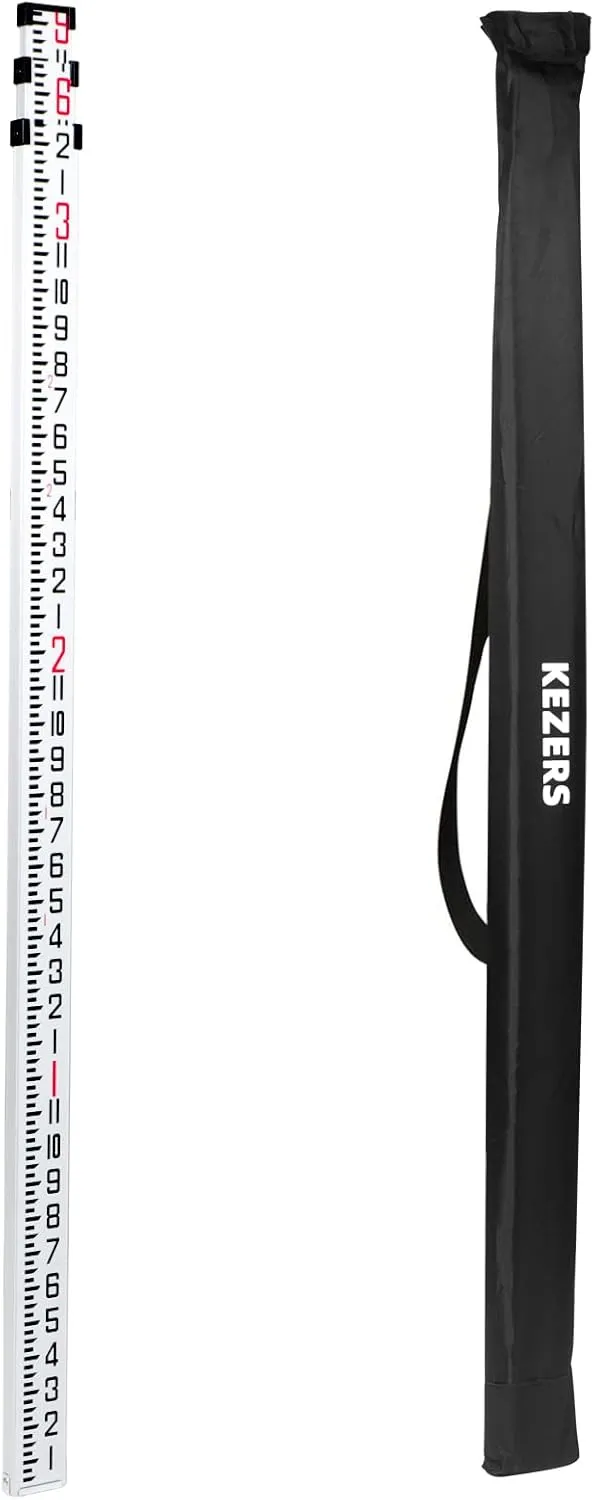KEZERS 9 FT Dual Sided Aluminum Grade Rod - 8ths, 3 Section Telescopic Rod with Carrying Case