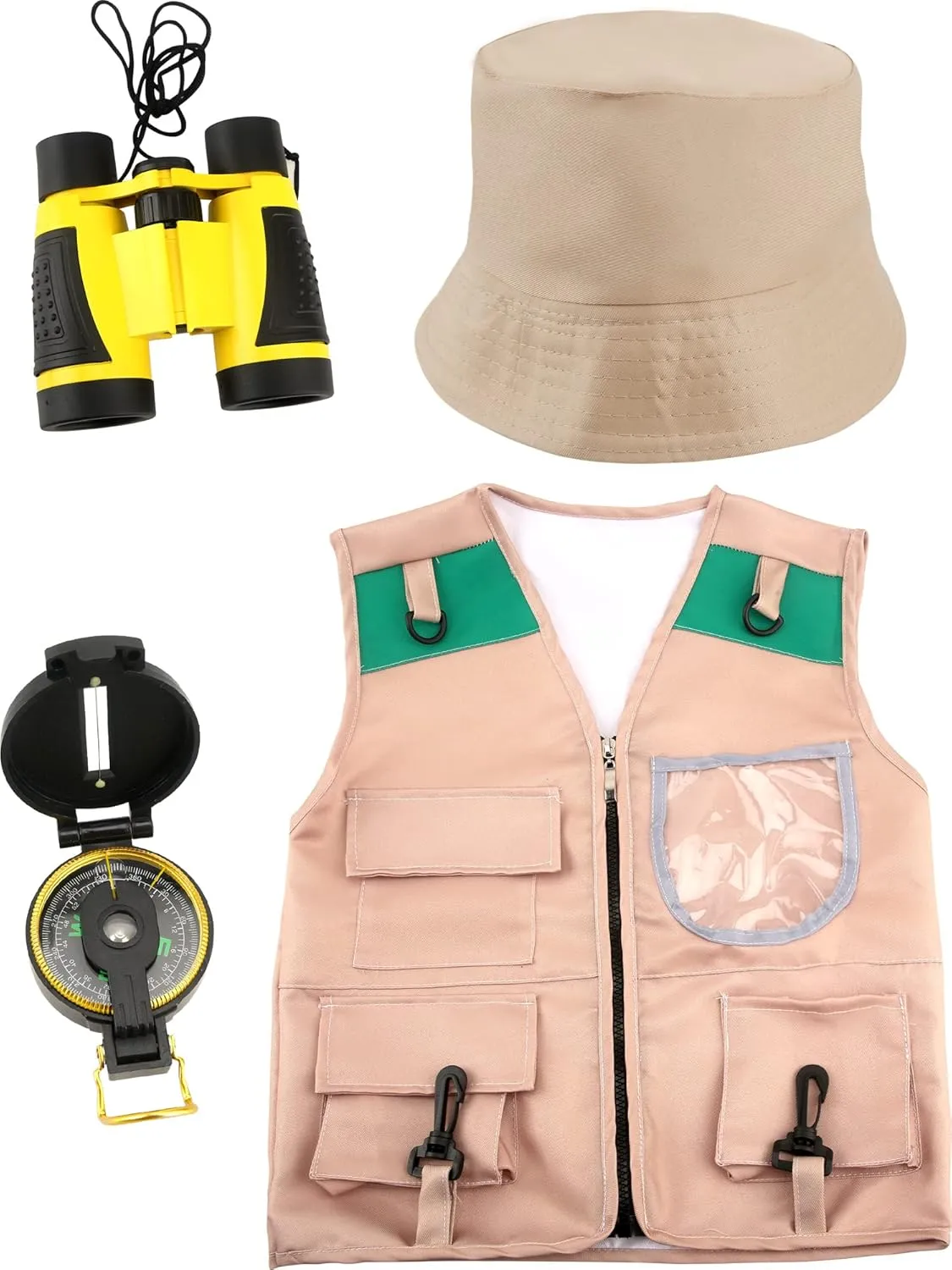 Kids Explorer Costume Outdoor Explorer Safari Vest and Hat with Binoculars Compass for Aged 3-7 Boys Girls Camping Hiking Play