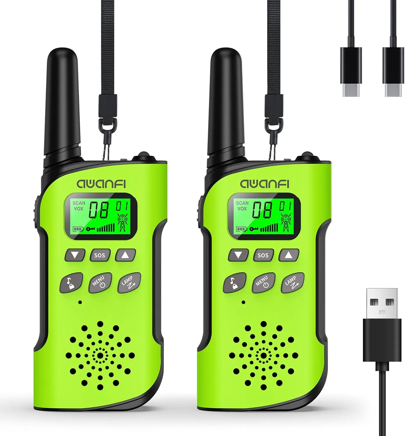 Kids Walkie Talkies 2 Pack, Long Range Rechargeable Walkie Talkies for Adults, Two Way Radios with 22 Channels, Flashlight, 1000mAh Li-ion Battery, Lanyard for Family Camping, Cycling, Hiking