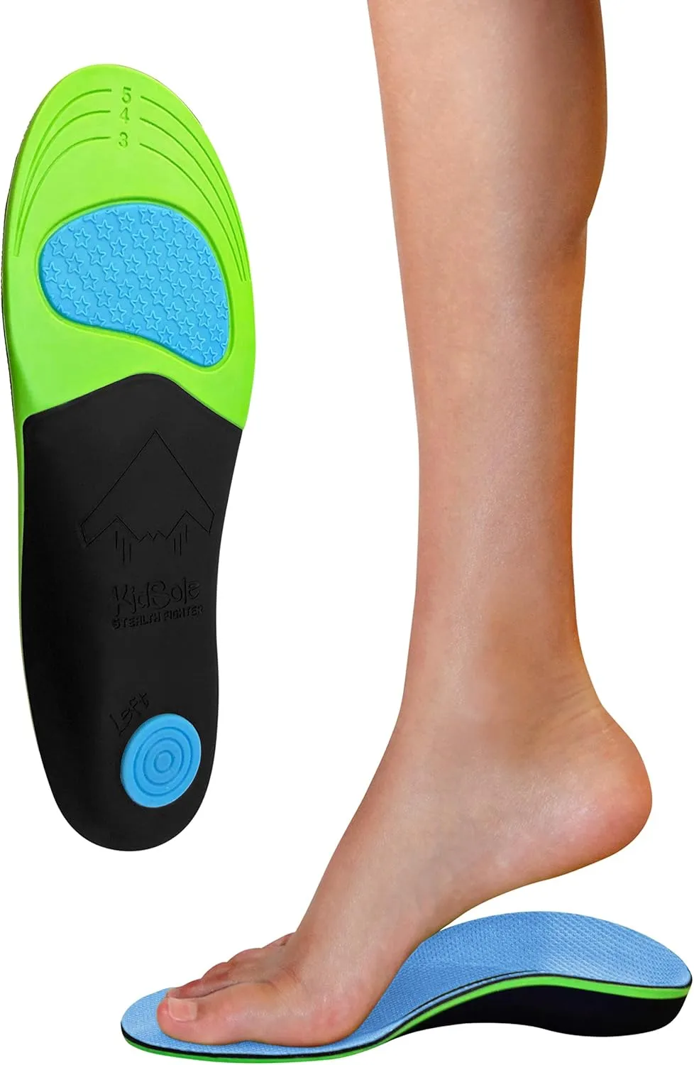 KidSole Stealth Fighter: High Arch Support Insole. Slim Profile, Strong Arch, Soft Memory Foam Top & Lightweight Design. Inward/Falling Ankle Correction ((24 cm US Kid's Size 3-6))