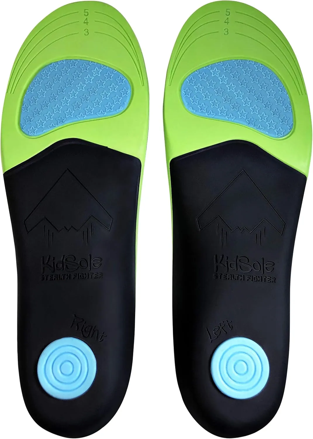 KidSole Stealth Fighter: High Arch Support Insole. Slim Profile, Strong Arch, Soft Memory Foam Top & Lightweight Design. Inward/Falling Ankle Correction ((24 cm US Kid's Size 3-6))