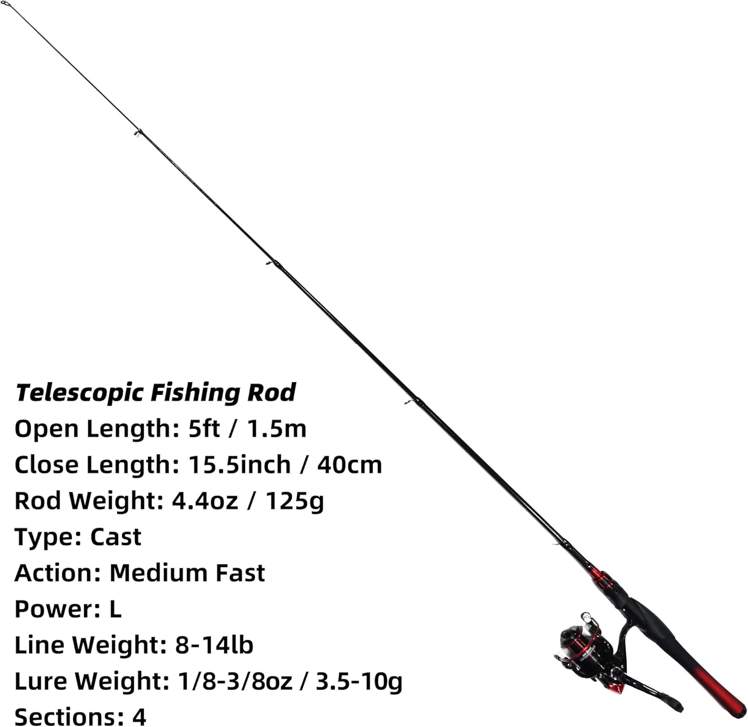 Kilitn Fishing Rod and Reel Combo, Baitcasting Combo Baitcast Reel 5 Foot Durable Fiberglass Telescopic Rod with Fishing Line Full Kits Comfortable Handle