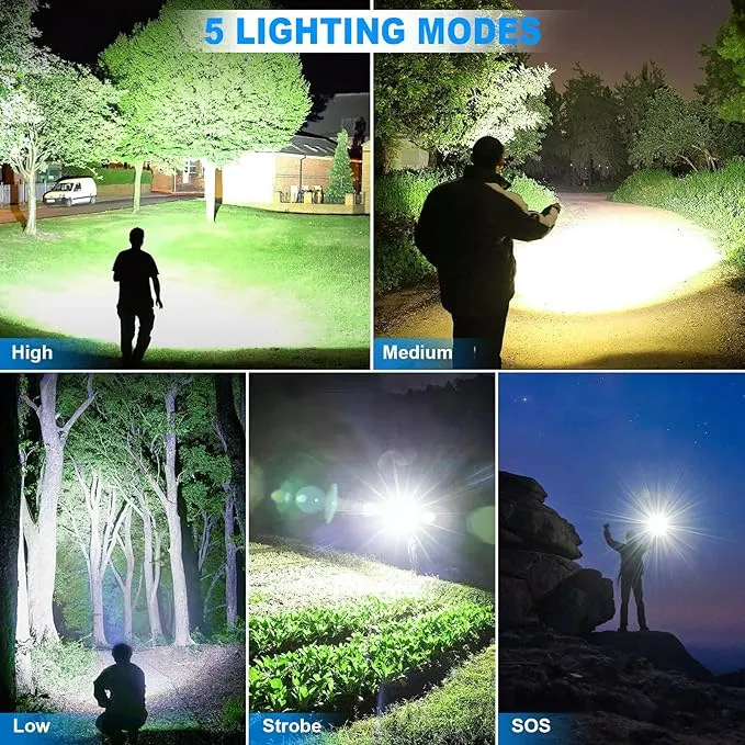 KINGCAESAR Flashlights High Lumens Rechargeable, 2 Pack 990000 Lumens Super Bright Flashlight, 5 Modes LED Flashlight, IPX7 Waterproof Powerful Flash Light for Home, Outdoor Activities