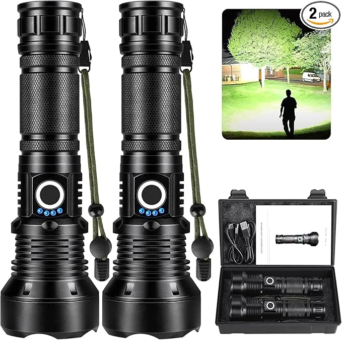 KINGCAESAR Flashlights High Lumens Rechargeable, 2 Pack 990000 Lumens Super Bright Flashlight, 5 Modes LED Flashlight, IPX7 Waterproof Powerful Flash Light for Home, Outdoor Activities