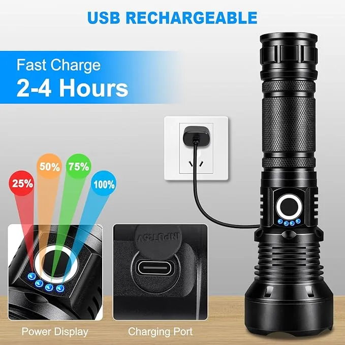 KINGCAESAR Flashlights High Lumens Rechargeable, 2 Pack 990000 Lumens Super Bright Flashlight, 5 Modes LED Flashlight, IPX7 Waterproof Powerful Flash Light for Home, Outdoor Activities
