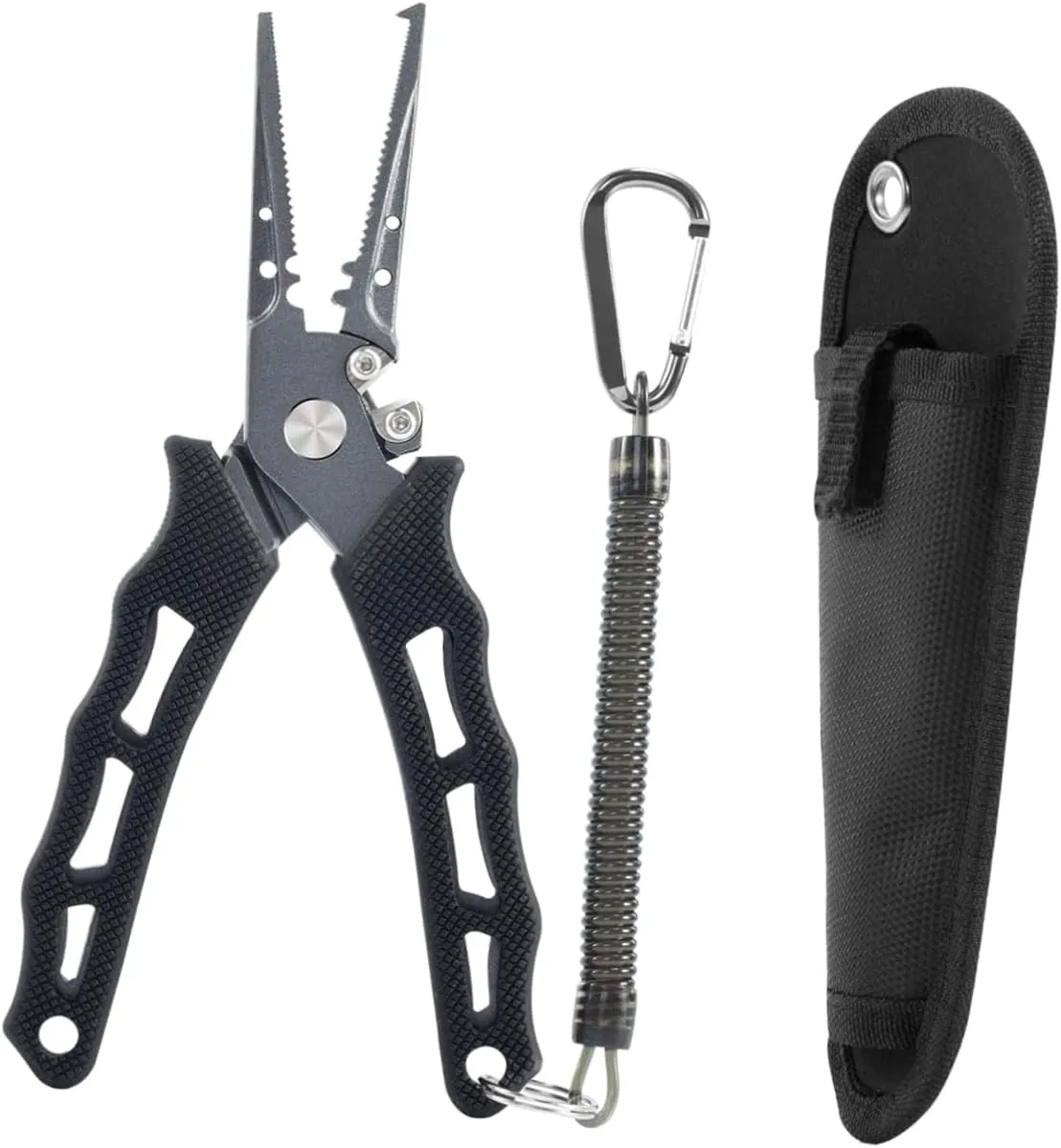 Kisangel Practical Sea Fishing Pliers Set 3-Piece Kit Black Telescopic Rod Holder for Fishing Tools