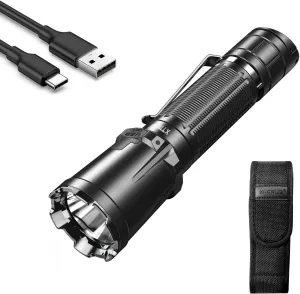 klarus XT11GT Pro 3300 Lumens USB C Rechargeable Tactical Flashlight, 1345 Feet Beam Distance, Instant Reaction Dual Tail Switches, Tactical   Outdoor Settings, with 4000mAh Battery, Holster
