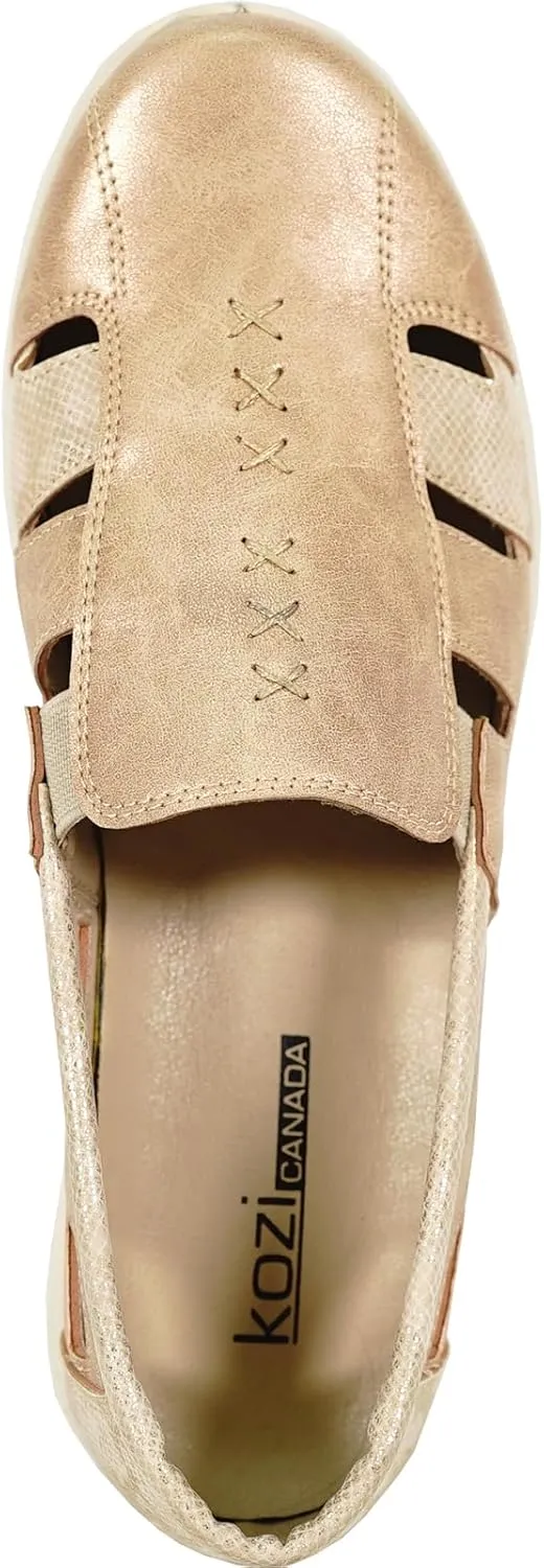 KOZI Women Comfort Casual Wedge Sandal Shoe Slip-On Loafer Mary Jane Round or Cap Toe with Removable Insole
