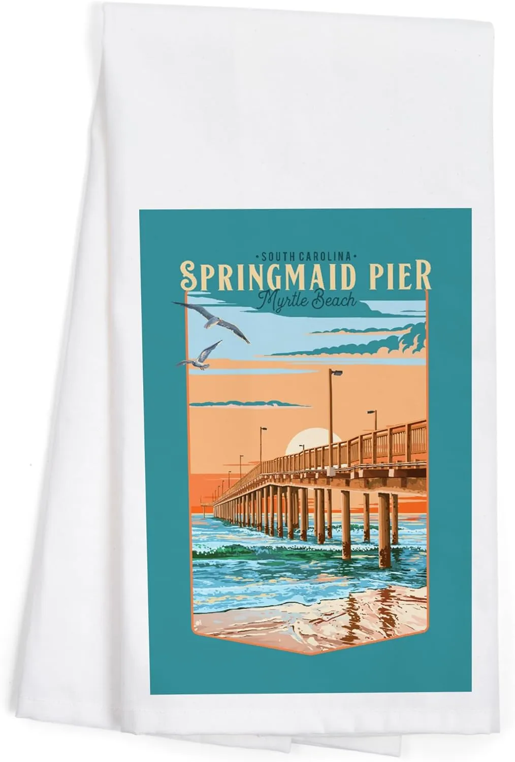 Lantern Press Myrtle Beach, South Carolina, Painterly, Springmaid Pier (100% Cotton Tea Towel, Decorative Hand Towel, for Kitchen and Home)