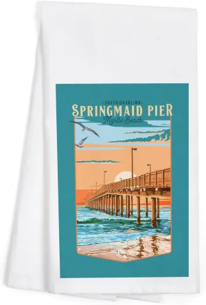 Lantern Press Myrtle Beach, South Carolina, Painterly, Springmaid Pier (100% Cotton Tea Towel, Decorative Hand Towel, for Kitchen and Home)