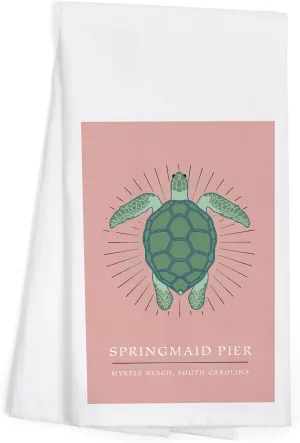 Lantern Press Myrtle Beach, South Carolina, Springmaid Pier, Sea Turtle, Pink (100% Cotton Tea Towel, Decorative Hand Towel, for Kitchen and Home)