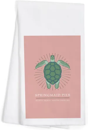 Lantern Press Myrtle Beach, South Carolina, Springmaid Pier, Sea Turtle, Pink, (100% Cotton Tea Towel, Decorative Hand Towel, for Kitchen and Home)