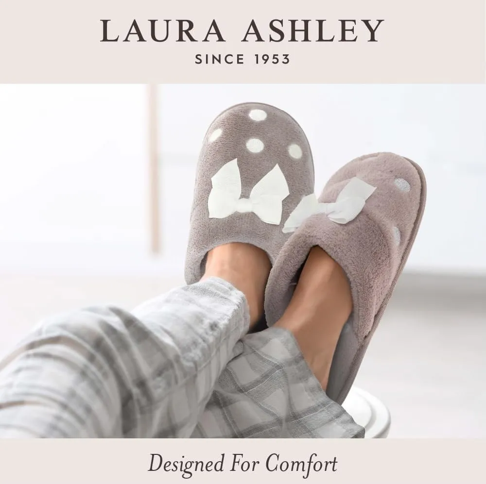 Laura Ashley Ladies Animal Leopard Plush Cross Band Slippers With Memory Foam Insole