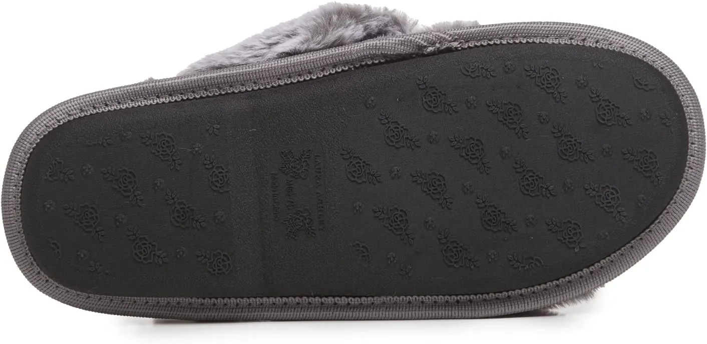 Laura Ashley Ladies Animal Leopard Plush Cross Band Slippers With Memory Foam Insole