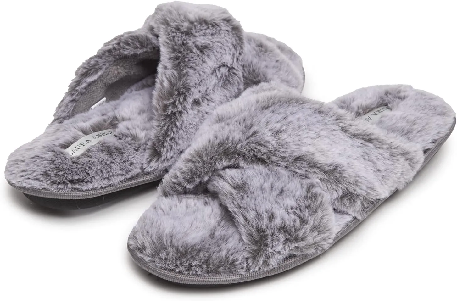 Laura Ashley Ladies Animal Leopard Plush Cross Band Slippers With Memory Foam Insole