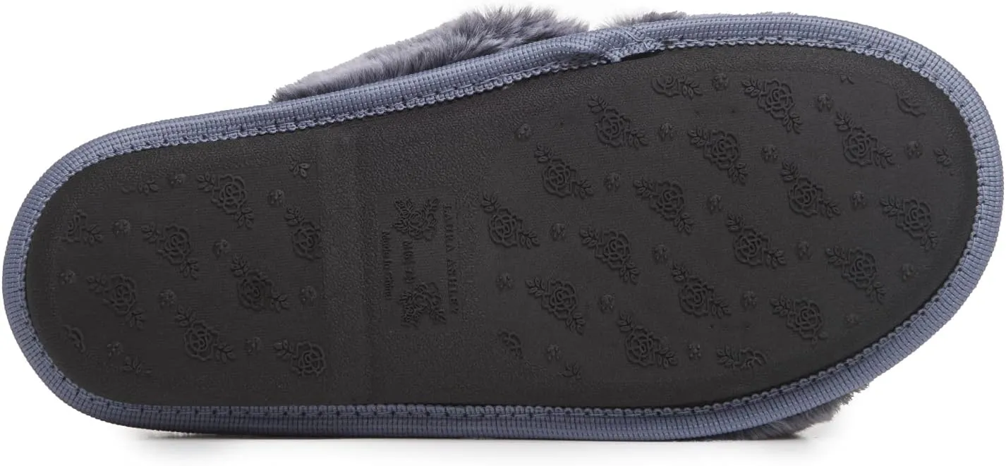 Laura Ashley Ladies Animal Leopard Plush Cross Band Slippers With Memory Foam Insole