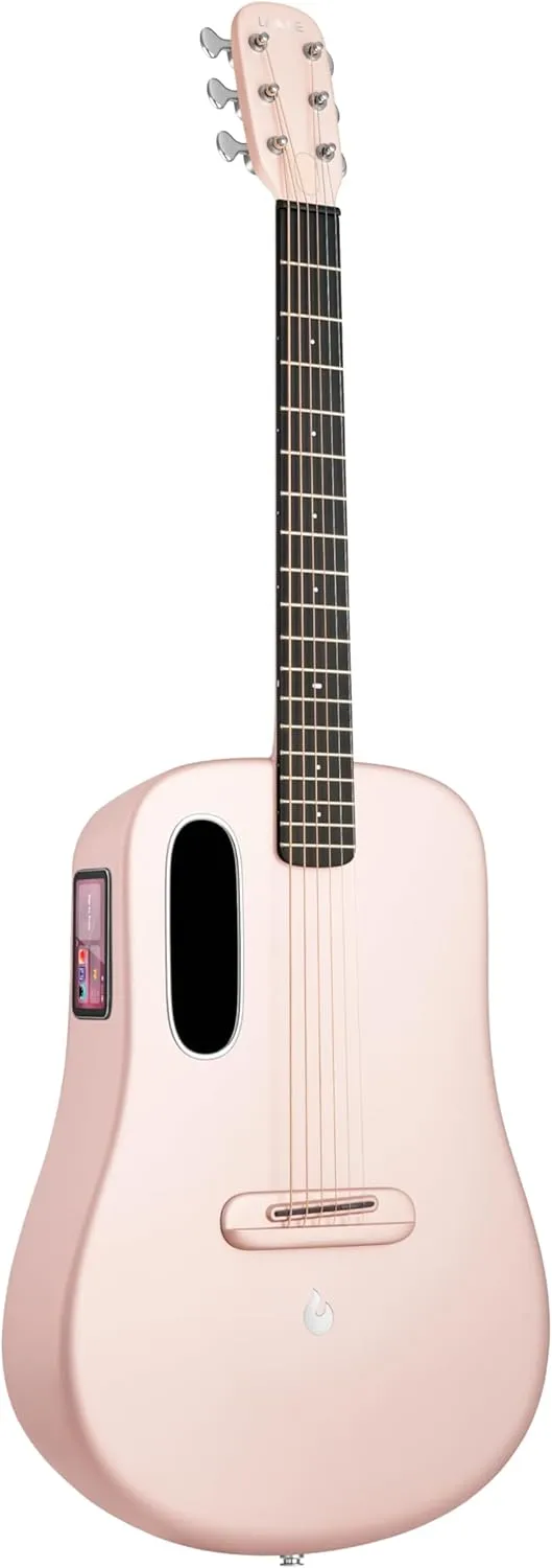 LAVA ME 4 Acoustic Electric Guitars Carbon Fiber Travel Smart Audio Guitar with 3.5 inch TouchScreen, HILAVA 2.0 System, Right-handed, FreeBoost 3.0, Airflow Bag (36INCH Pink)