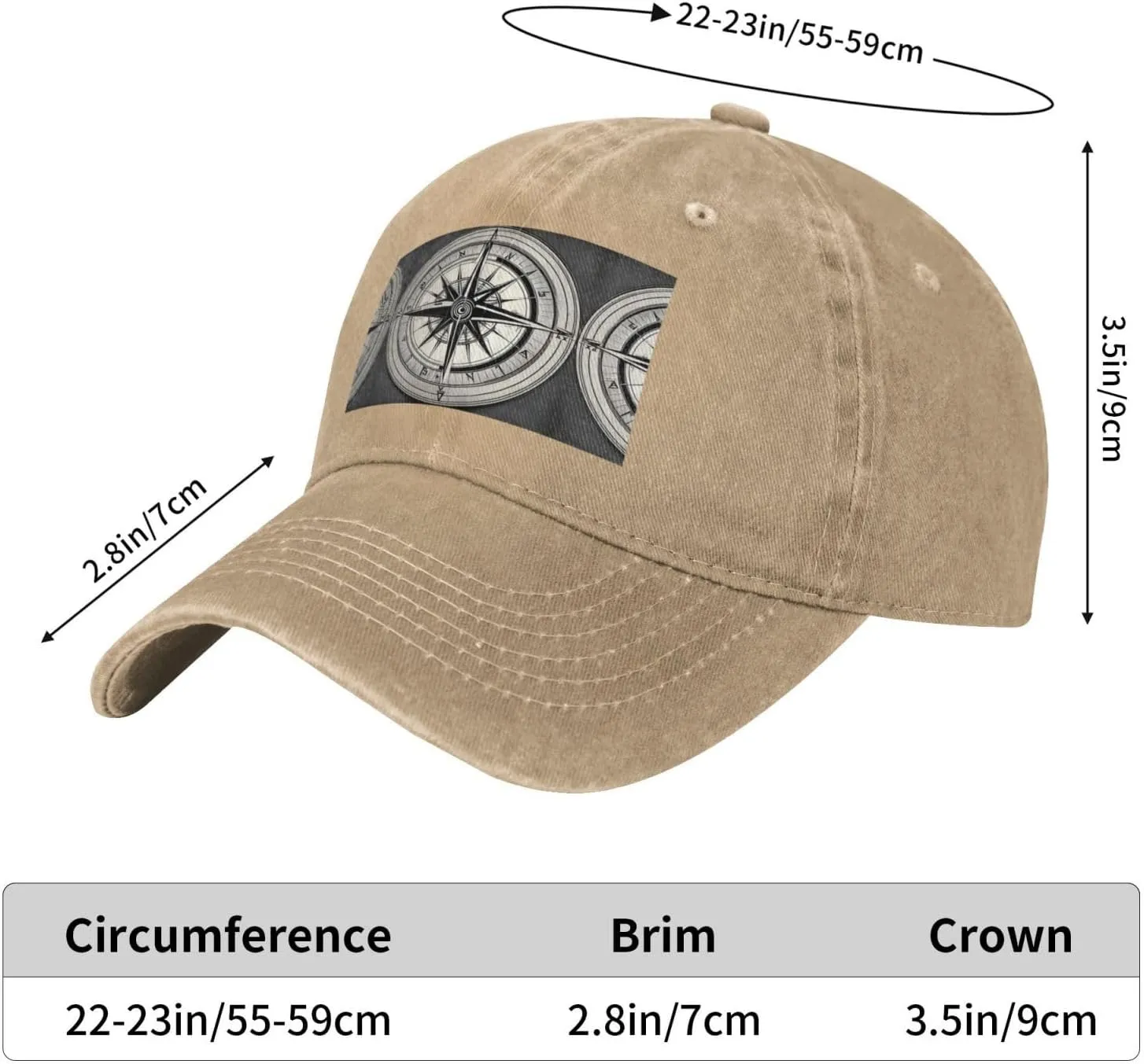 Law of The Compass Navigation 1 Print Denim Baseball Cap Unisex Sun Hat Outdoor Sports Cap fit for All Seasons Easy to Carry