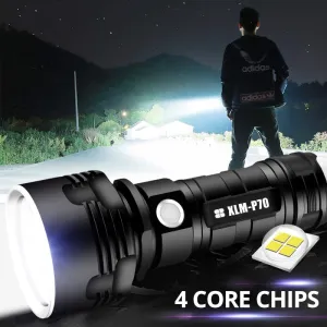LED Flashlight L2 XHP50 Tactical Torch USB Rechargeable Super Powerful