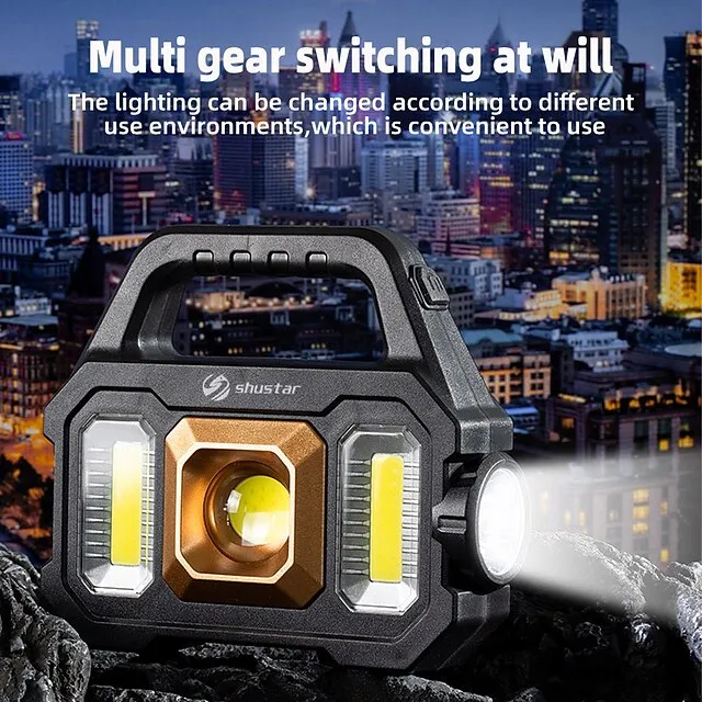 LED Flashlight Multi-functional Rechargeable Work light Portable Carry Light Solar Charging Support 6 Lighting Modes