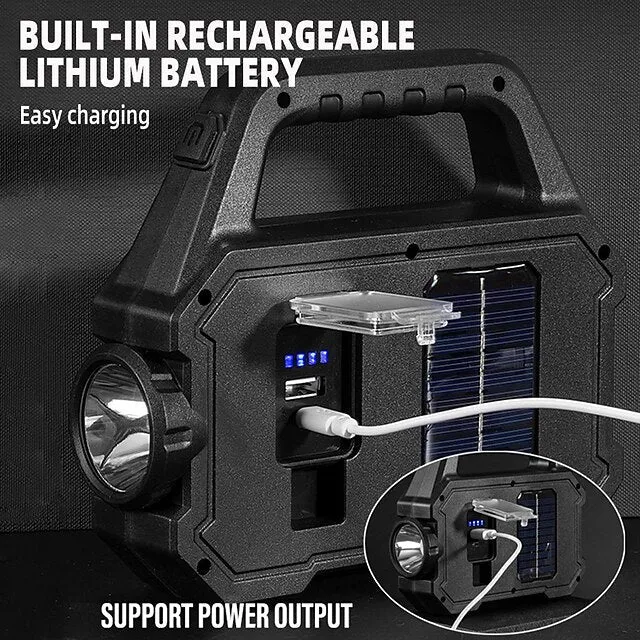 LED Flashlight Multi-functional Rechargeable Work light Portable Carry Light Solar Charging Support 6 Lighting Modes