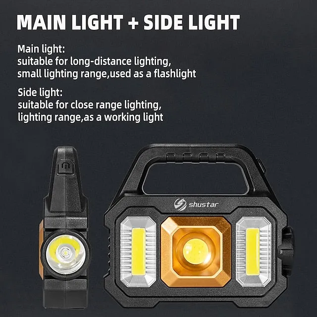 LED Flashlight Multi-functional Rechargeable Work light Portable Carry Light Solar Charging Support 6 Lighting Modes