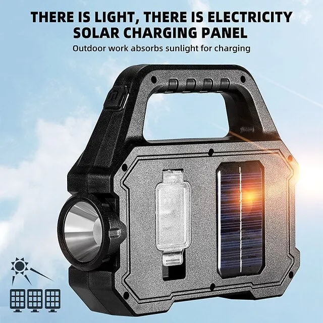 LED Flashlight Multi-functional Rechargeable Work light Portable Carry Light Solar Charging Support 6 Lighting Modes
