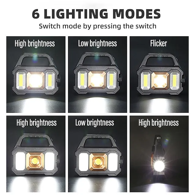 LED Flashlight Multi-functional Rechargeable Work light Portable Carry Light Solar Charging Support 6 Lighting Modes