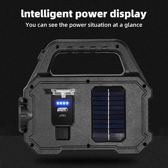 LED Flashlight Multi-functional Rechargeable Work light Portable Carry Light Solar Charging Support 6 Lighting Modes