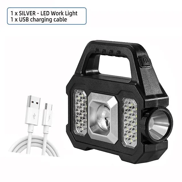 LED Flashlight Multi-functional Rechargeable Work light Portable Carry Light Solar Charging Support 6 Lighting Modes