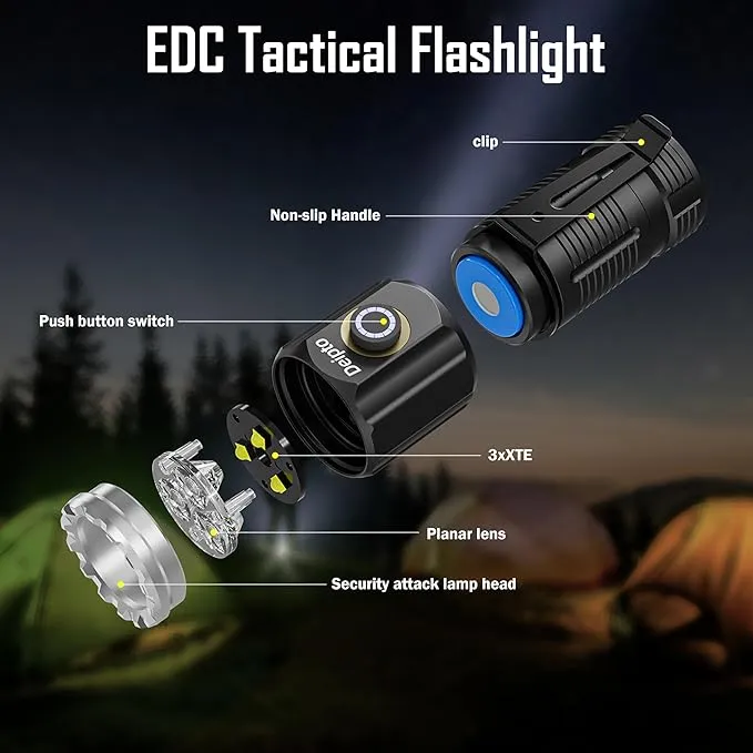 LED Small Flashlights Powerful, Rechargeable Pocket Flashlight, IP54 Mini Flashlights High Lumens EDC Flashlight with 5 Modes for Outdoor, Home, Emergency,Camping, Working (1 Piece)