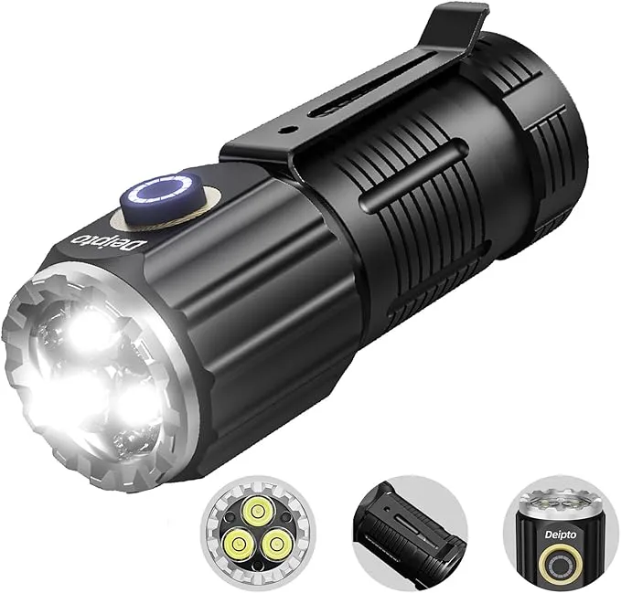 LED Small Flashlights Powerful, Rechargeable Pocket Flashlight, IP54 Mini Flashlights High Lumens EDC Flashlight with 5 Modes for Outdoor, Home, Emergency,Camping, Working (1 Piece)